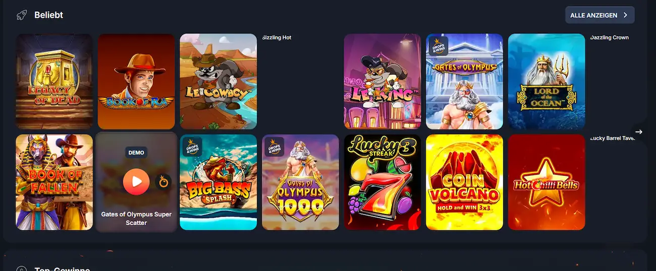 Beef Casino Slot-Lobby mit Pragmatic Play und NetEnt Spielautomaten